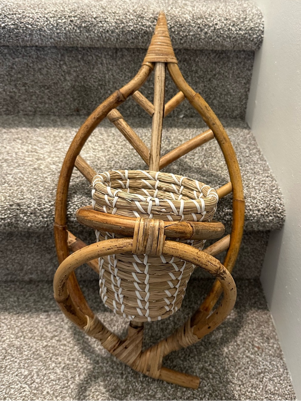 Vintage Rattan Wall Hanger Planter